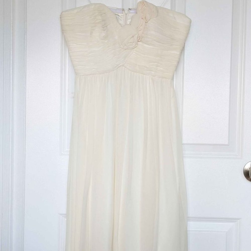Donna Morgan rosette trim strapless dress in Ivory